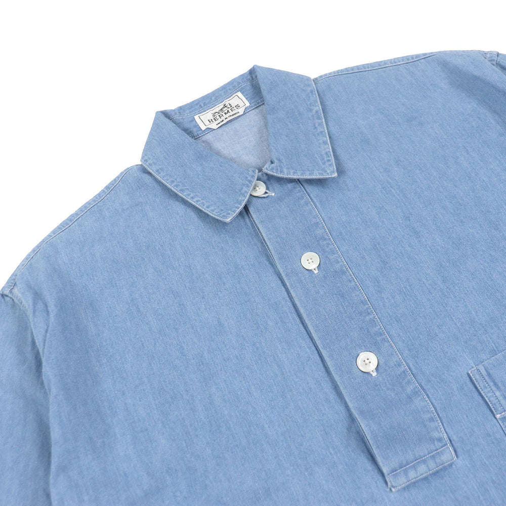 HERMES Short sleeve shirt Main: 100% cotton Indigo blue mens 37 Used Authentic