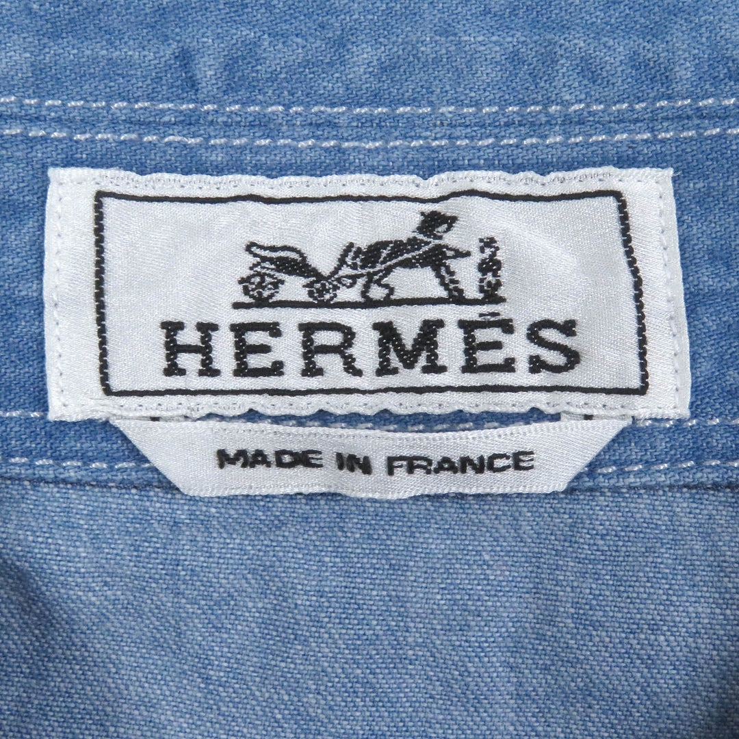 HERMES Short sleeve shirt Main: 100% cotton Indigo blue mens 37 Used Authentic