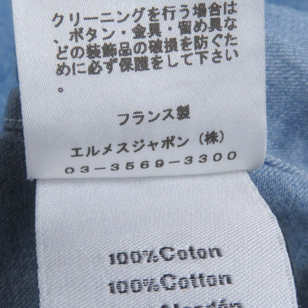 HERMES Short sleeve shirt Main: 100% cotton Indigo blue mens 37 Used Authentic