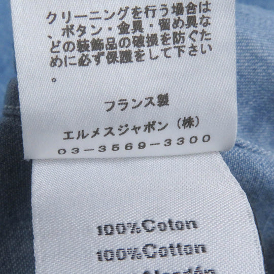 HERMES Short sleeve shirt Main: 100% cotton Indigo blue mens 37 Used Authentic