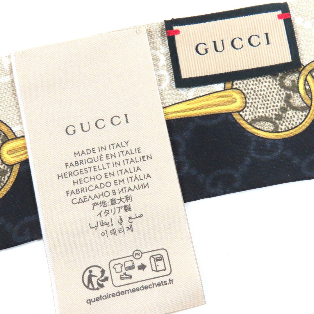 GUCCI scarf 774819 Main: 100% silk Black beige GG Chain Horsebit Print Silk Neck Bow Women Used Authentic