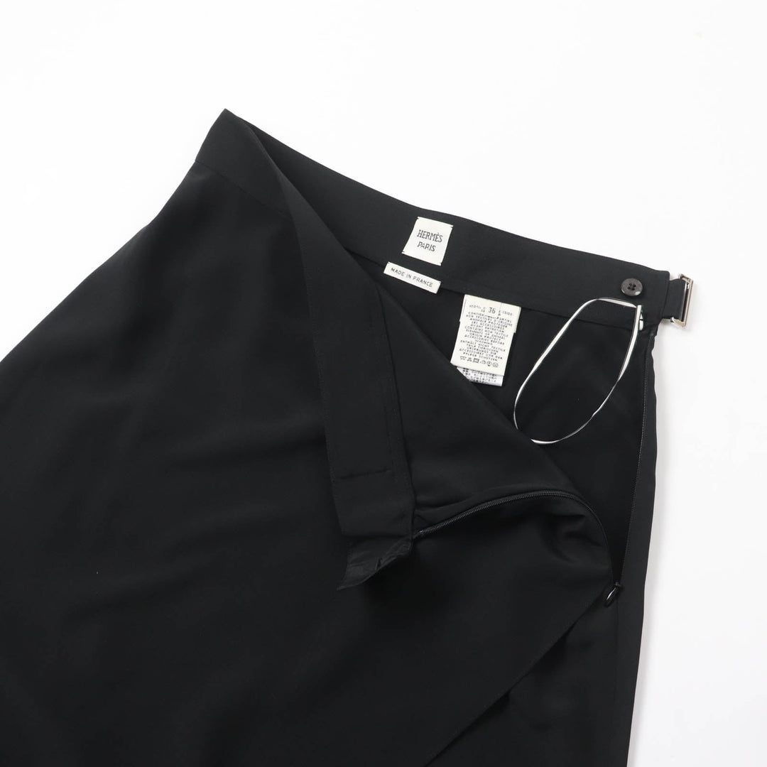 HERMES skirt Main: 100% silk black Women 36 Used Authentic
