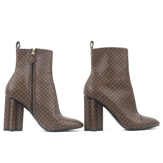 LOUIS VUITTON Ankle boots Main: Leather Brown Silhouette line Women 37 1/2 Used Authentic