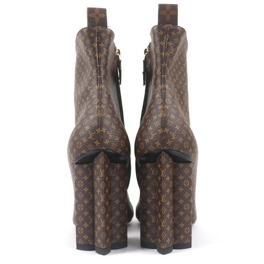 LOUIS VUITTON Ankle boots Main: Leather Brown Silhouette line Women 37 1/2 Used Authentic