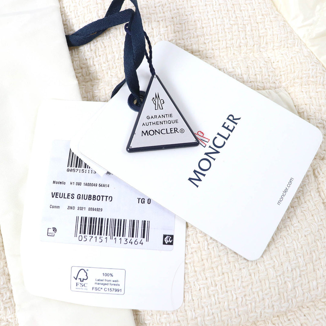 MONCLER Down jacket Outer material: 100% nylon, Outer material: 59% cotton, Outer material: 41% rayon, Lining: 100% nylon, Part: 100% polyester Ivory VEULES Women Zero size Used Authentic