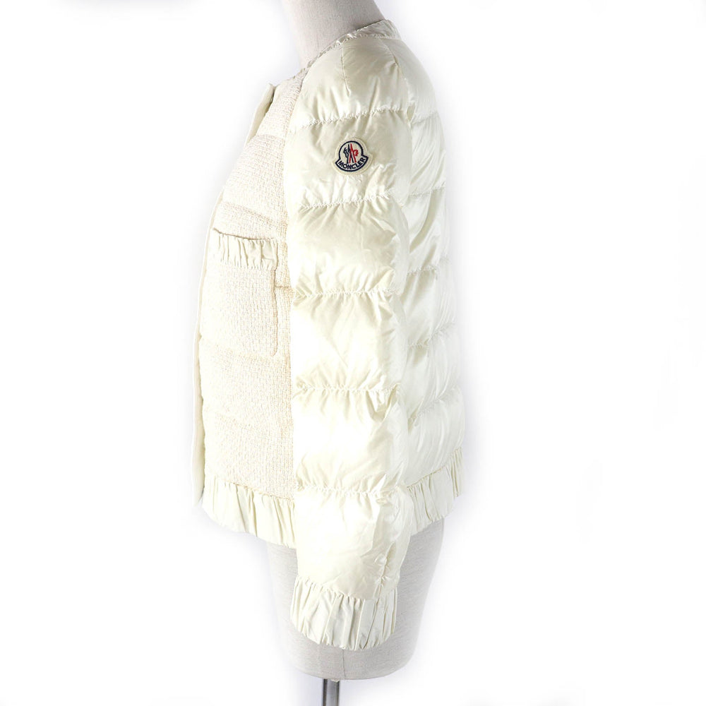 MONCLER Down jacket Outer material: 100% nylon, Outer material: 59% cotton, Outer material: 41% rayon, Lining: 100% nylon, Part: 100% polyester Ivory VEULES Women Zero size Used Authentic