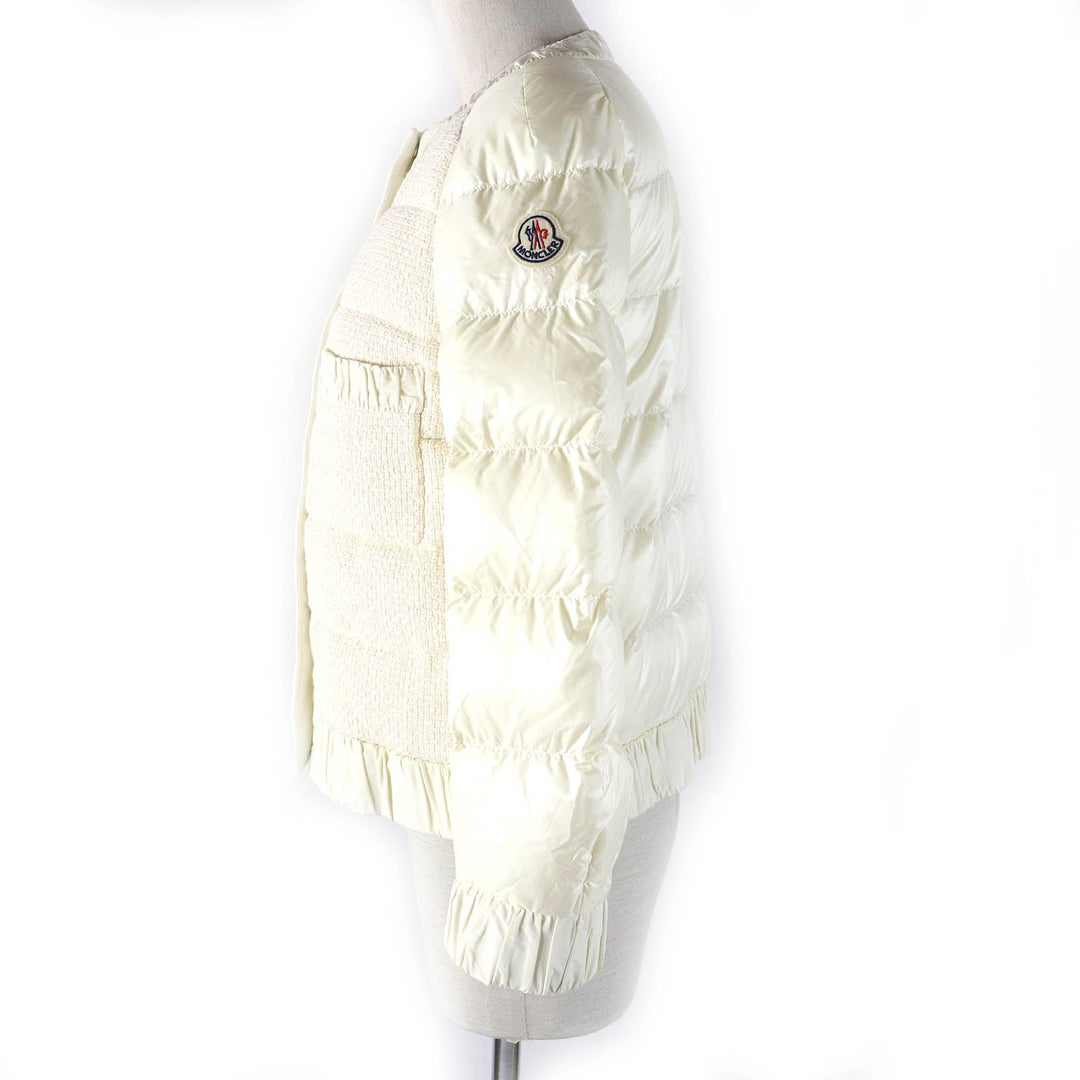 MONCLER Down jacket Outer material: 100% nylon, Outer material: 59% cotton, Outer material: 41% rayon, Lining: 100% nylon, Part: 100% polyester Ivory VEULES Women Zero size Used Authentic