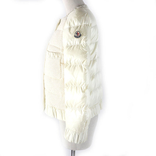 MONCLER Down jacket Outer material: 100% nylon, Outer material: 59% cotton, Outer material: 41% rayon, Lining: 100% nylon, Part: 100% polyester Ivory VEULES Women Zero size Used Authentic