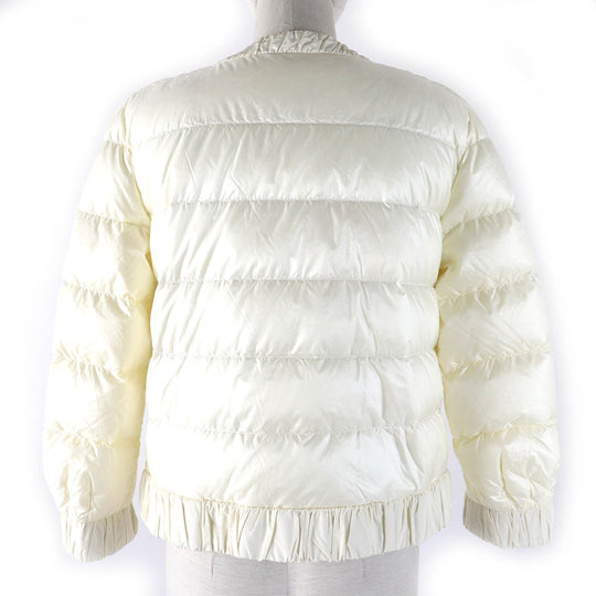 MONCLER Down jacket Outer material: 100% nylon, Outer material: 59% cotton, Outer material: 41% rayon, Lining: 100% nylon, Part: 100% polyester Ivory VEULES Women Zero size Used Authentic