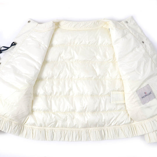 MONCLER Down jacket Outer material: 100% nylon, Outer material: 59% cotton, Outer material: 41% rayon, Lining: 100% nylon, Part: 100% polyester Ivory VEULES Women Zero size Used Authentic