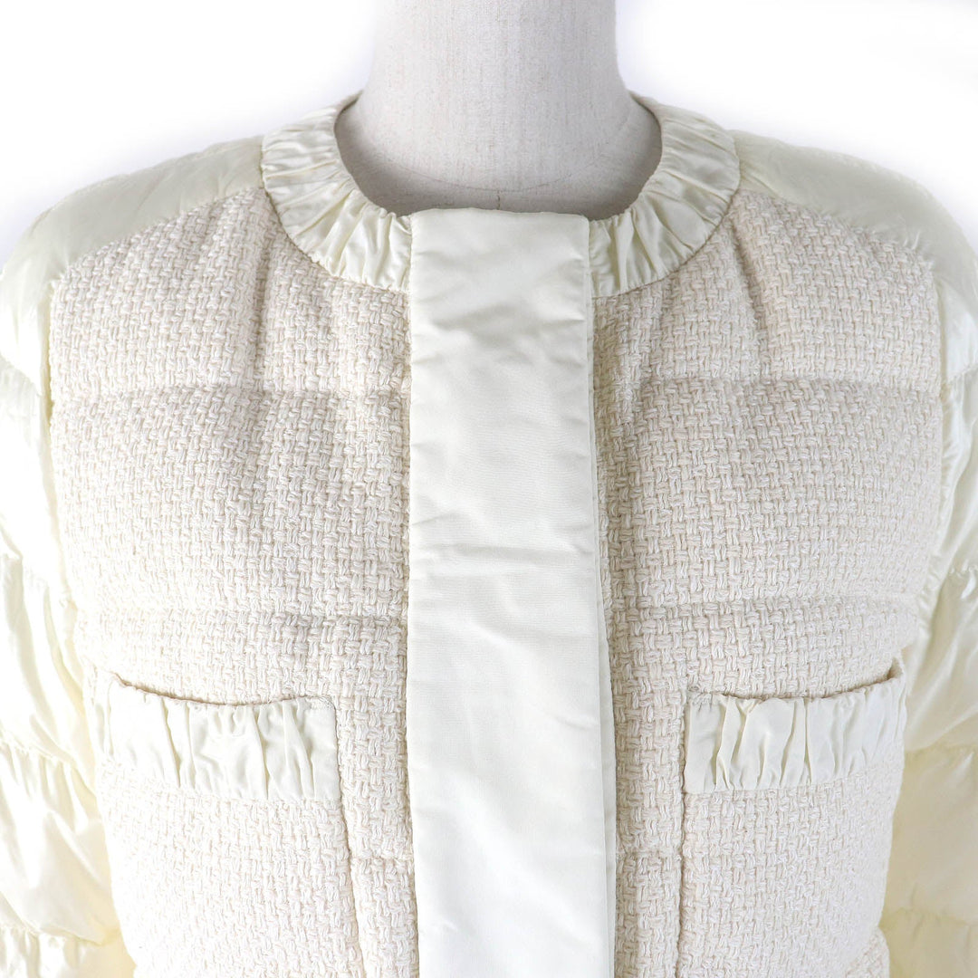 MONCLER Down jacket Outer material: 100% nylon, Outer material: 59% cotton, Outer material: 41% rayon, Lining: 100% nylon, Part: 100% polyester Ivory VEULES Women Zero size Used Authentic