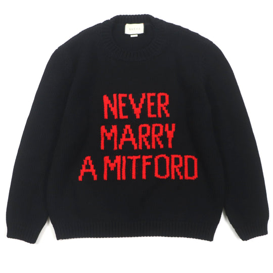 GUCCI sweater 514906 Main: 100% cotton, Part: 100% wool, Part: 100% wool black NEVER MARRY MITFORD mens XL Used Authentic