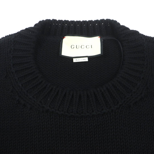 GUCCI sweater 514906 Main: 100% cotton, Part: 100% wool, Part: 100% wool black NEVER MARRY MITFORD mens XL Used Authentic