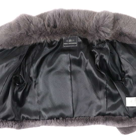GRACE CONTINENTAL genuine fur coat Outer: Rabbit, Part: Fox, Lining: 100% Polyester gray Women 38 Used Authentic