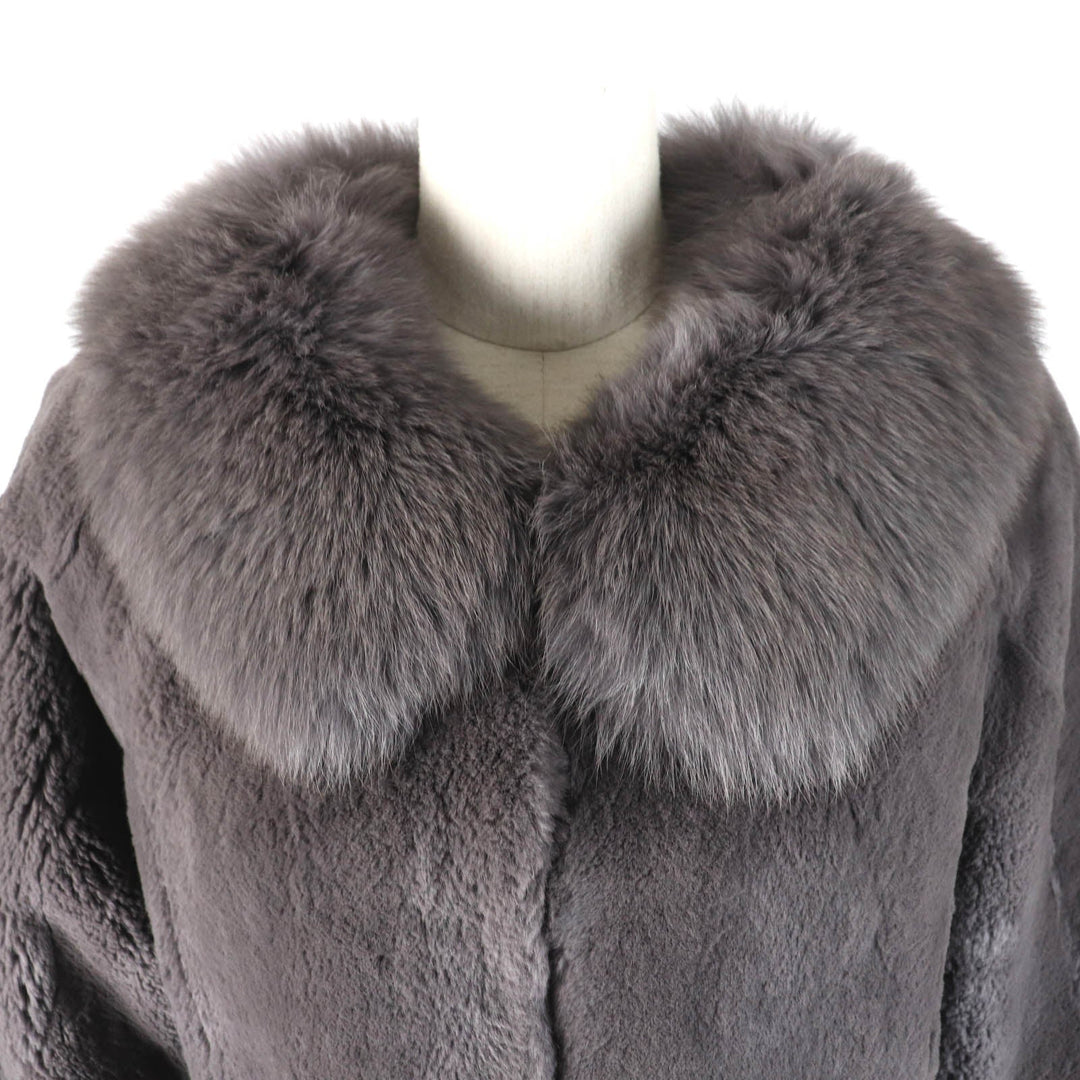 GRACE CONTINENTAL genuine fur coat Outer: Rabbit, Part: Fox, Lining: 100% Polyester gray Women 38 Used Authentic