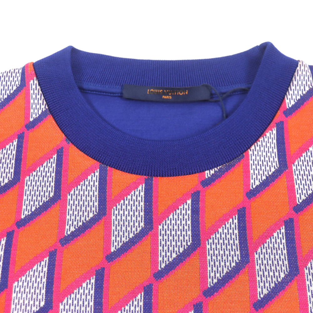 LOUIS VUITTON knit Main: 100% cotton Multi Diamond Damier mens L Used Authentic