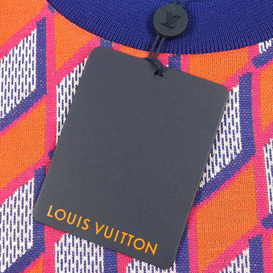 LOUIS VUITTON knit Main: 100% cotton Multi Diamond Damier mens L Used Authentic