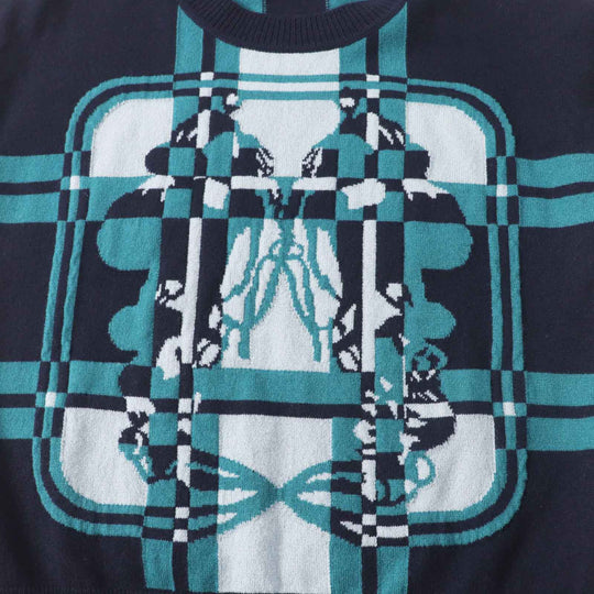 HERMES knit 3H2608DD Main: 100% cashmere Dark Navy Green BRIDES de GALA Tartan ceremonial bridle Women 38 Used Authentic
