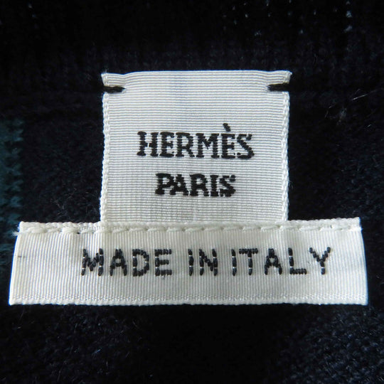 HERMES knit 3H2608DD Main: 100% cashmere Dark Navy Green BRIDES de GALA Tartan ceremonial bridle Women 38 Used Authentic