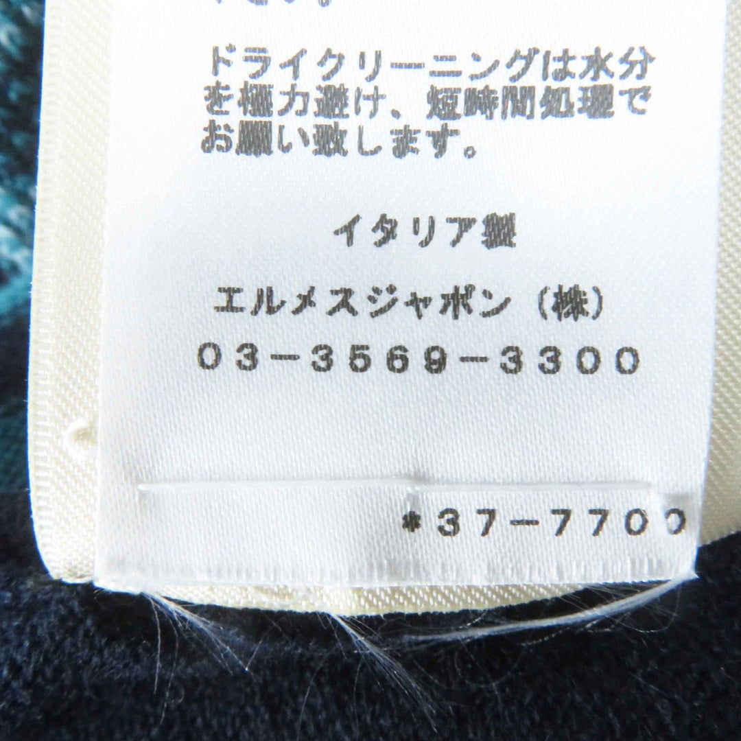 HERMES knit 3H2608DD Main: 100% cashmere Dark Navy Green BRIDES de GALA Tartan ceremonial bridle Women 38 Used Authentic