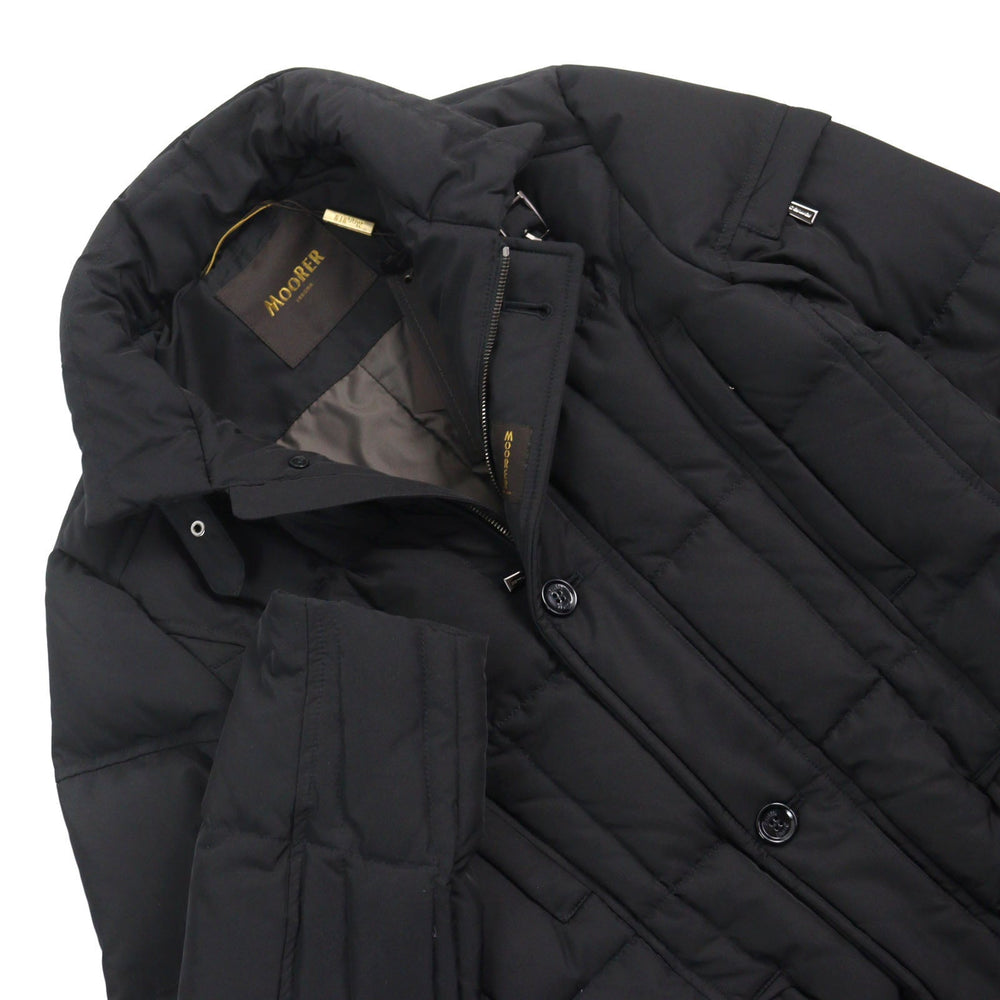 MOORER Down jacket Outer: 100% polyester, Lining: 50% polyester, Lining: 50% nylon, Sleeve lining: 100% nylon, Filling: down black VALENTE-KM mens 44 Used Authentic