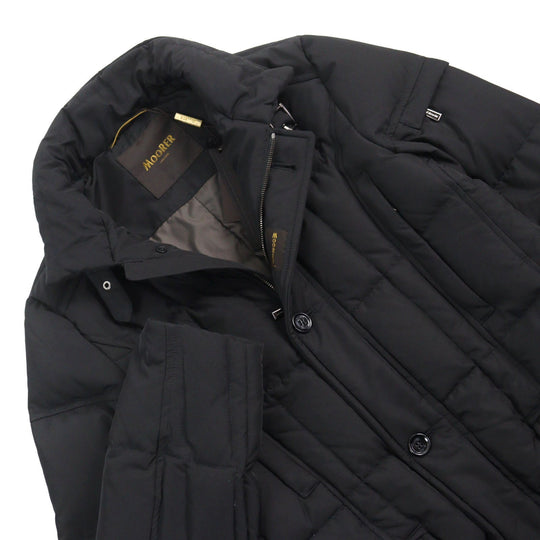MOORER Down jacket Outer: 100% polyester, Lining: 50% polyester, Lining: 50% nylon, Sleeve lining: 100% nylon, Filling: down black VALENTE-KM mens 44 Used Authentic
