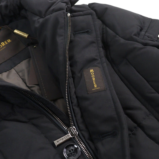 MOORER Down jacket Outer: 100% polyester, Lining: 50% polyester, Lining: 50% nylon, Sleeve lining: 100% nylon, Filling: down black VALENTE-KM mens 44 Used Authentic