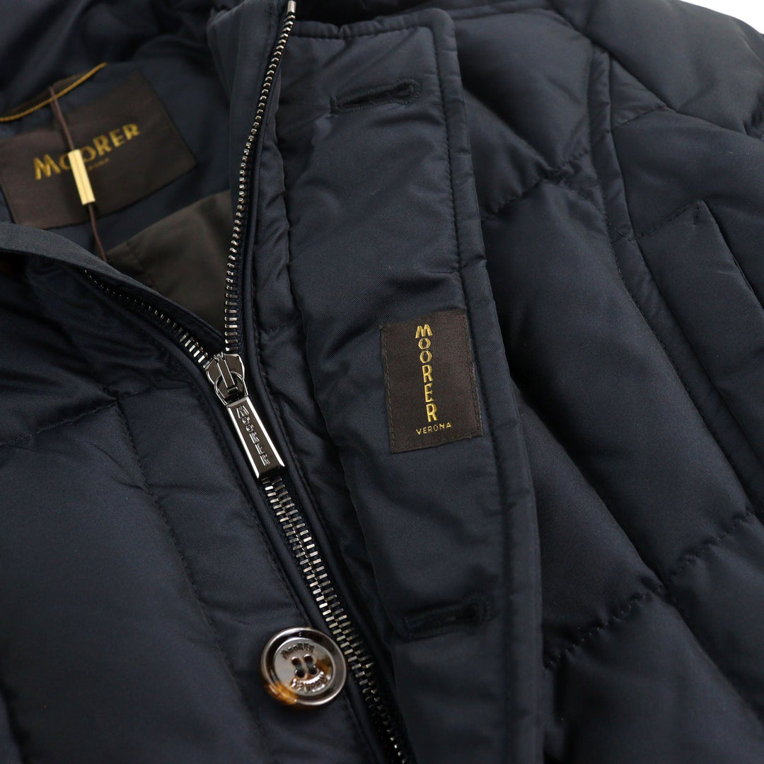 MOORER Down jacket Outer: 100% polyester, Lining: 50% polyester, Lining: 50% nylon, Sleeve lining: 100% nylon, Filling: down Navy VALENTE-KM mens 42 Used Authentic