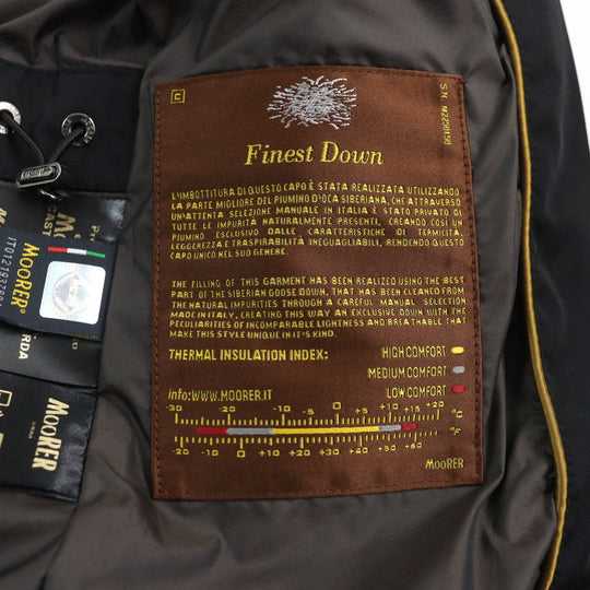 MOORER Down jacket Outer: 100% polyester, Lining: 50% polyester, Lining: 50% nylon, Sleeve lining: 100% nylon, Filling: down black VALENTE-KM mens 42 Used Authentic
