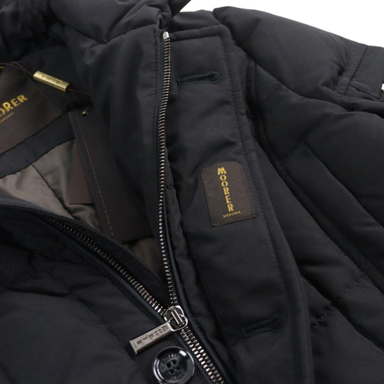 MOORER Down jacket Outer: 100% polyester, Lining: 50% polyester, Lining: 50% nylon, Sleeve lining: 100% nylon, Filling: down black VALENTE-KM mens 42 Used Authentic