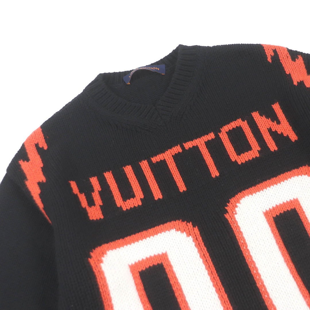 LOUIS VUITTON knit HMN66W Main: 47% wool, 30% rayon, 15% nylon, 8% cashmere black Intarsia Football mens S Used Authentic