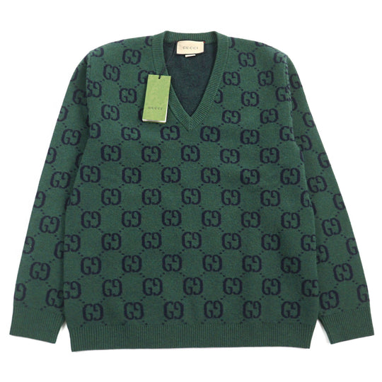 GUCCI knit 678942 Main: 100% wool, part: 94% wool, part: 5% nylon, part: 1% polyurethane Green type All-over pattern mens M Used Authentic