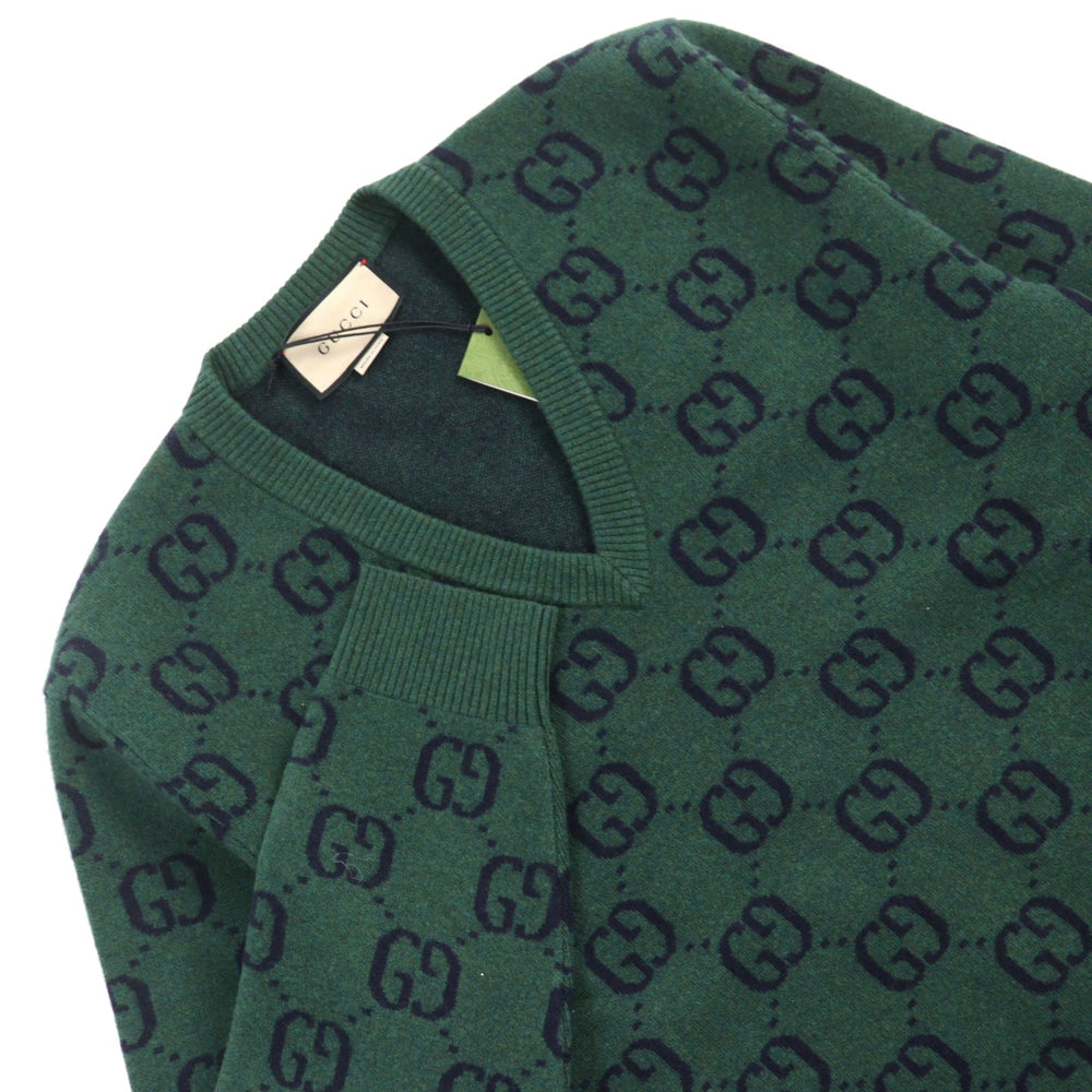 GUCCI knit 678942 Main: 100% wool, part: 94% wool, part: 5% nylon, part: 1% polyurethane Green type All-over pattern mens M Used Authentic