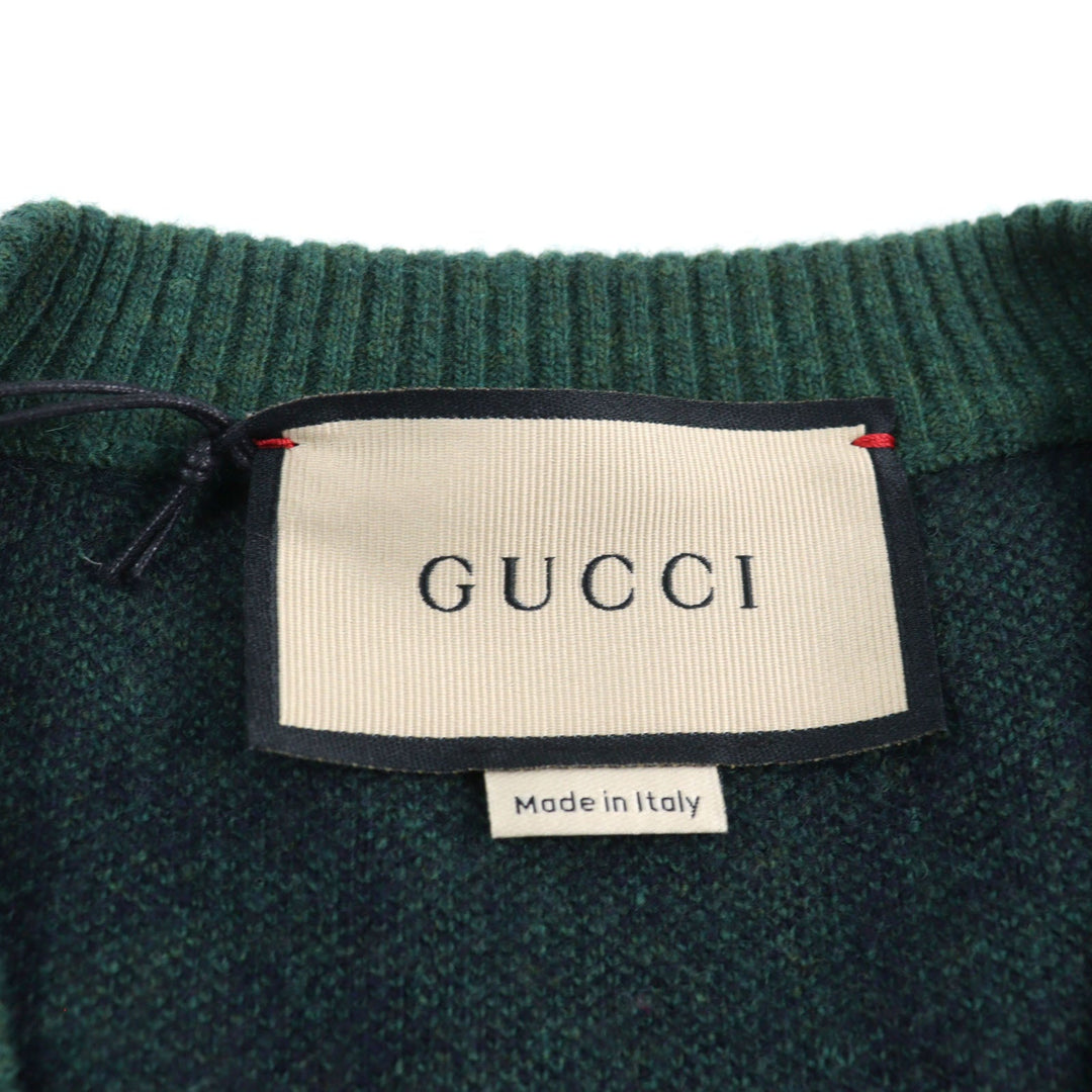 GUCCI knit 678942 Main: 100% wool, part: 94% wool, part: 5% nylon, part: 1% polyurethane Green type All-over pattern mens M Used Authentic