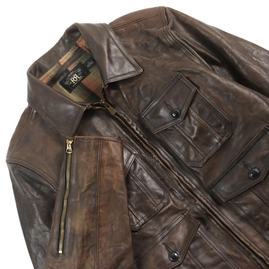 RRL leather jacket Main: Cowhide, Lining: 100% cotton Brown FENTON mens S Used Authentic