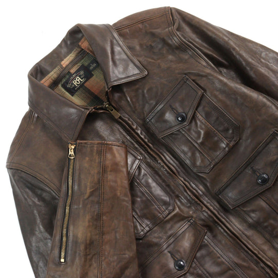 RRL leather jacket Main: Cowhide, Lining: 100% cotton Brown FENTON mens S Used Authentic