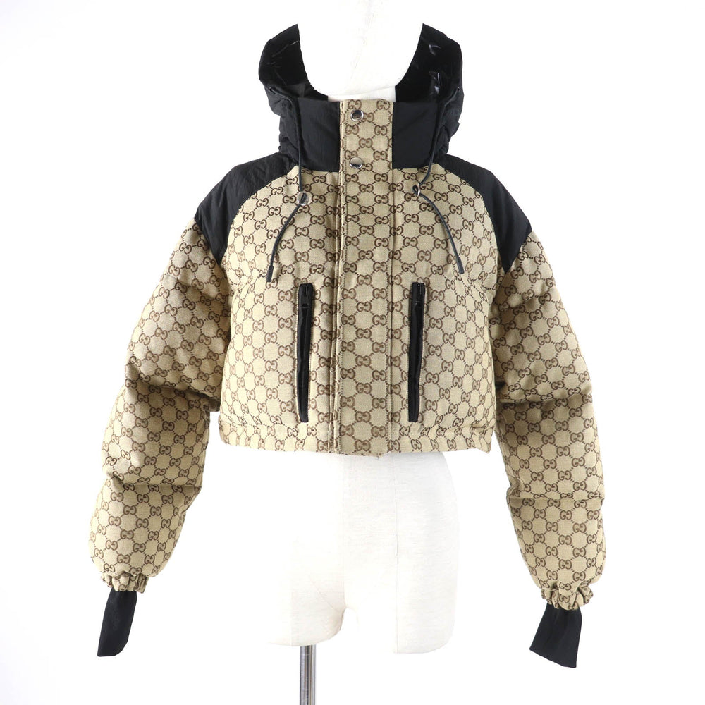 GUCCI Down jacket 761698 Main: 70% cotton, Main: 30% polyester, Main: 100% nylon, Part: 98% nylon, Part: 2% polyurethane beige GG canvas bomber jacket Women 36 Used Authentic