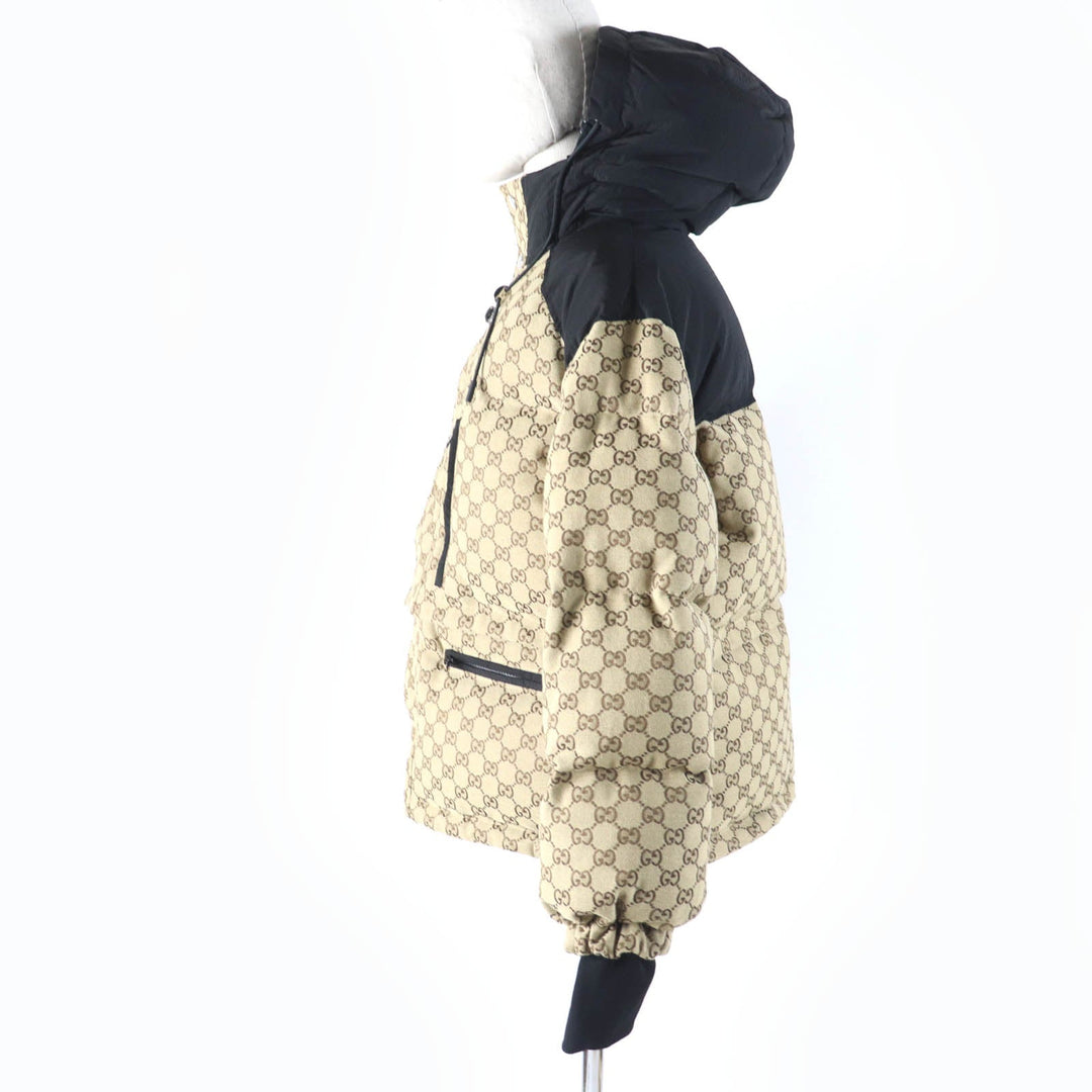 GUCCI Down jacket 761698 Main: 70% cotton, Main: 30% polyester, Main: 100% nylon, Part: 98% nylon, Part: 2% polyurethane beige GG canvas bomber jacket Women 36 Used Authentic