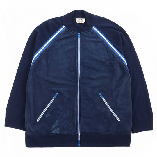HERMES Jacket Outer: 100% wool, Leather part: goat leather, Part: 100% polyester Navy type mens XXL Used Authentic