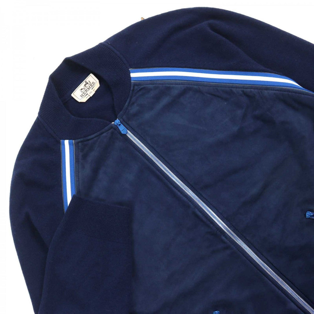 HERMES Jacket Outer: 100% wool, Leather part: goat leather, Part: 100% polyester Navy type mens XXL Used Authentic