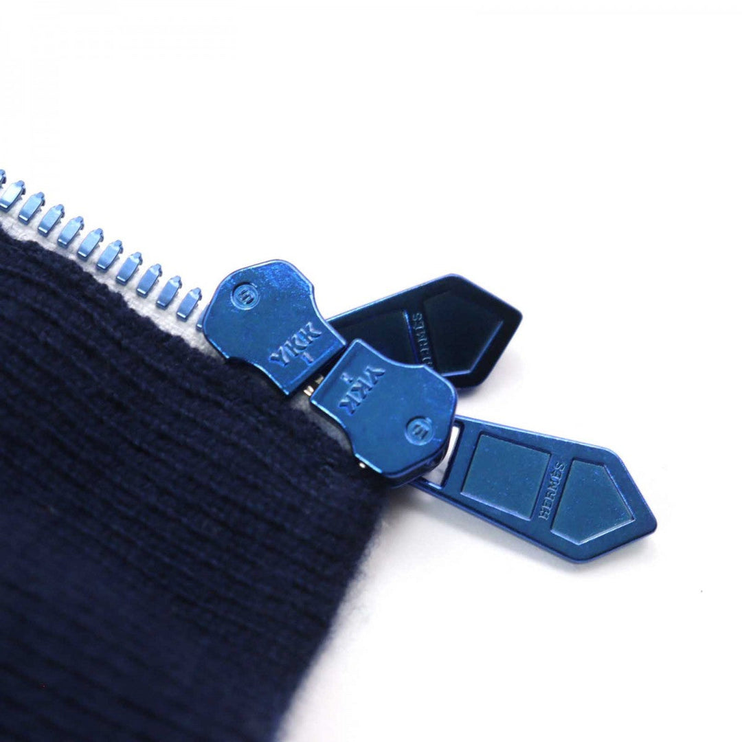 HERMES Jacket Outer: 100% wool, Leather part: goat leather, Part: 100% polyester Navy type mens XXL Used Authentic