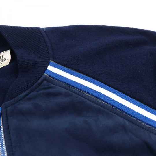 HERMES Jacket Outer: 100% wool, Leather part: goat leather, Part: 100% polyester Navy type mens XXL Used Authentic