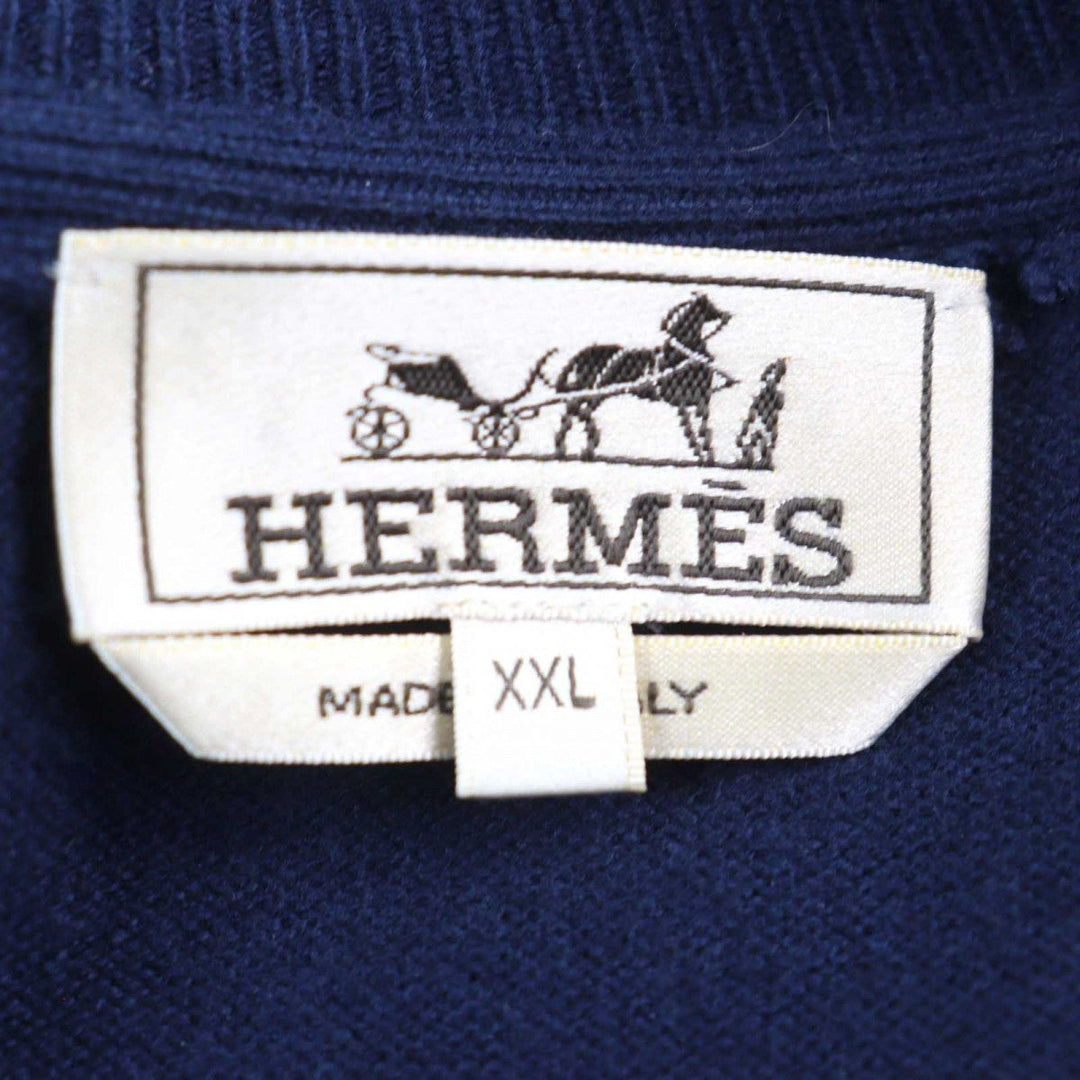 HERMES Jacket Outer: 100% wool, Leather part: goat leather, Part: 100% polyester Navy type mens XXL Used Authentic