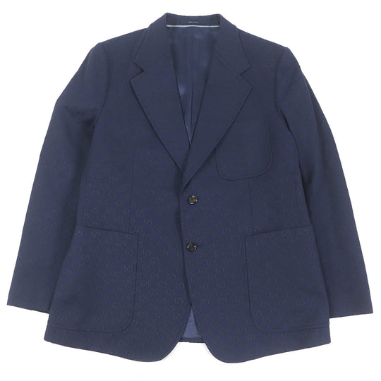 GUCCI tailored jacket 698742 Outer: 70% cotton, Outer: 30% polyester, Lining: 100% rayon, Sleeve lining: 100% cupra Navy GG cotton blend formal jacket mens 54 Used Authentic