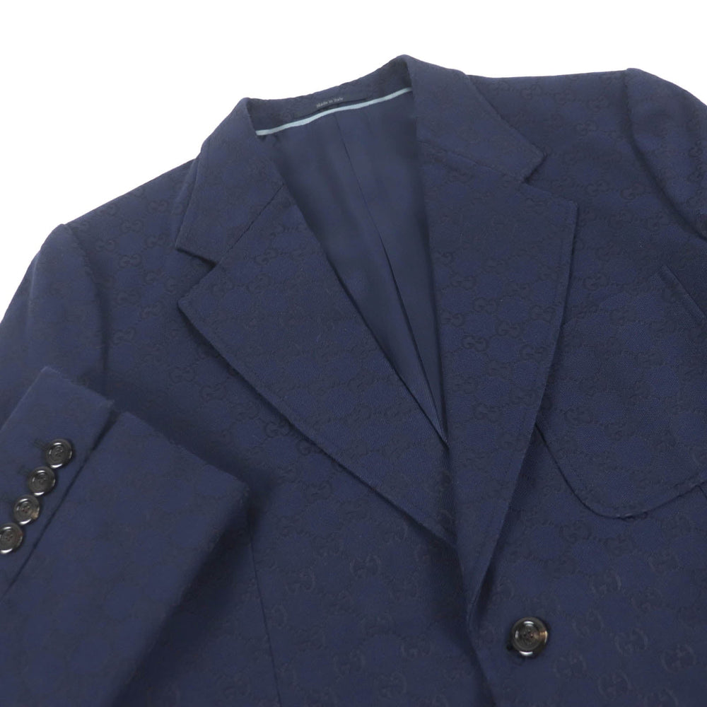 GUCCI tailored jacket 698742 Outer: 70% cotton, Outer: 30% polyester, Lining: 100% rayon, Sleeve lining: 100% cupra Navy GG cotton blend formal jacket mens 54 Used Authentic