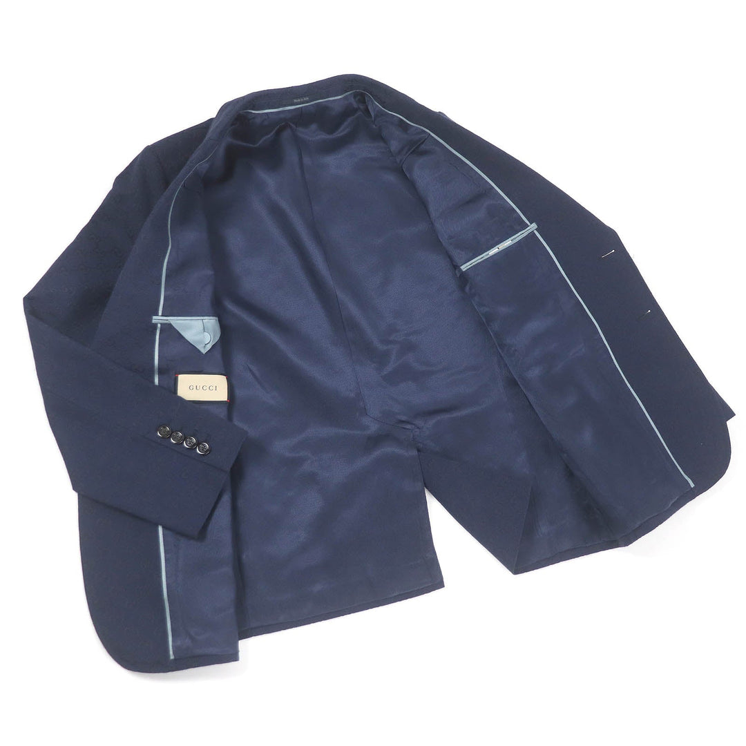 GUCCI tailored jacket 698742 Outer: 70% cotton, Outer: 30% polyester, Lining: 100% rayon, Sleeve lining: 100% cupra Navy GG cotton blend formal jacket mens 54 Used Authentic