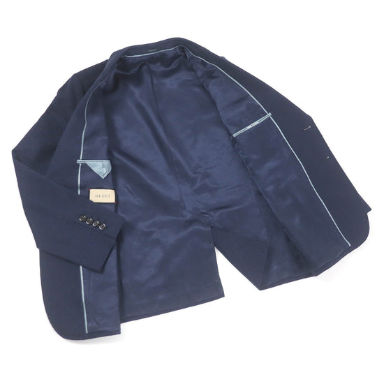 GUCCI tailored jacket 698742 Outer: 70% cotton, Outer: 30% polyester, Lining: 100% rayon, Sleeve lining: 100% cupra Navy GG cotton blend formal jacket mens 54 Used Authentic