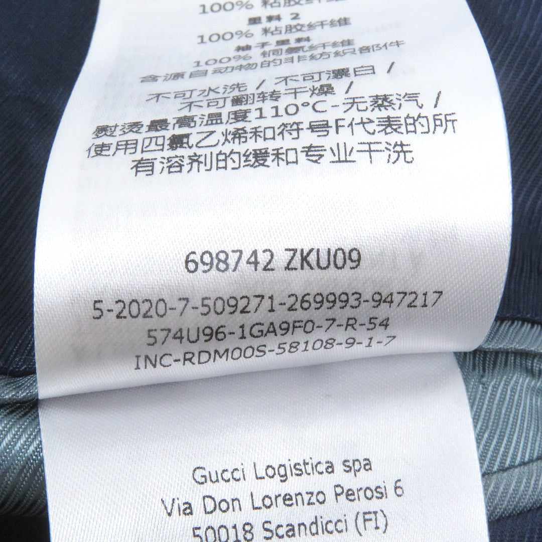 GUCCI tailored jacket 698742 Outer: 70% cotton, Outer: 30% polyester, Lining: 100% rayon, Sleeve lining: 100% cupra Navy GG cotton blend formal jacket mens 54 Used Authentic