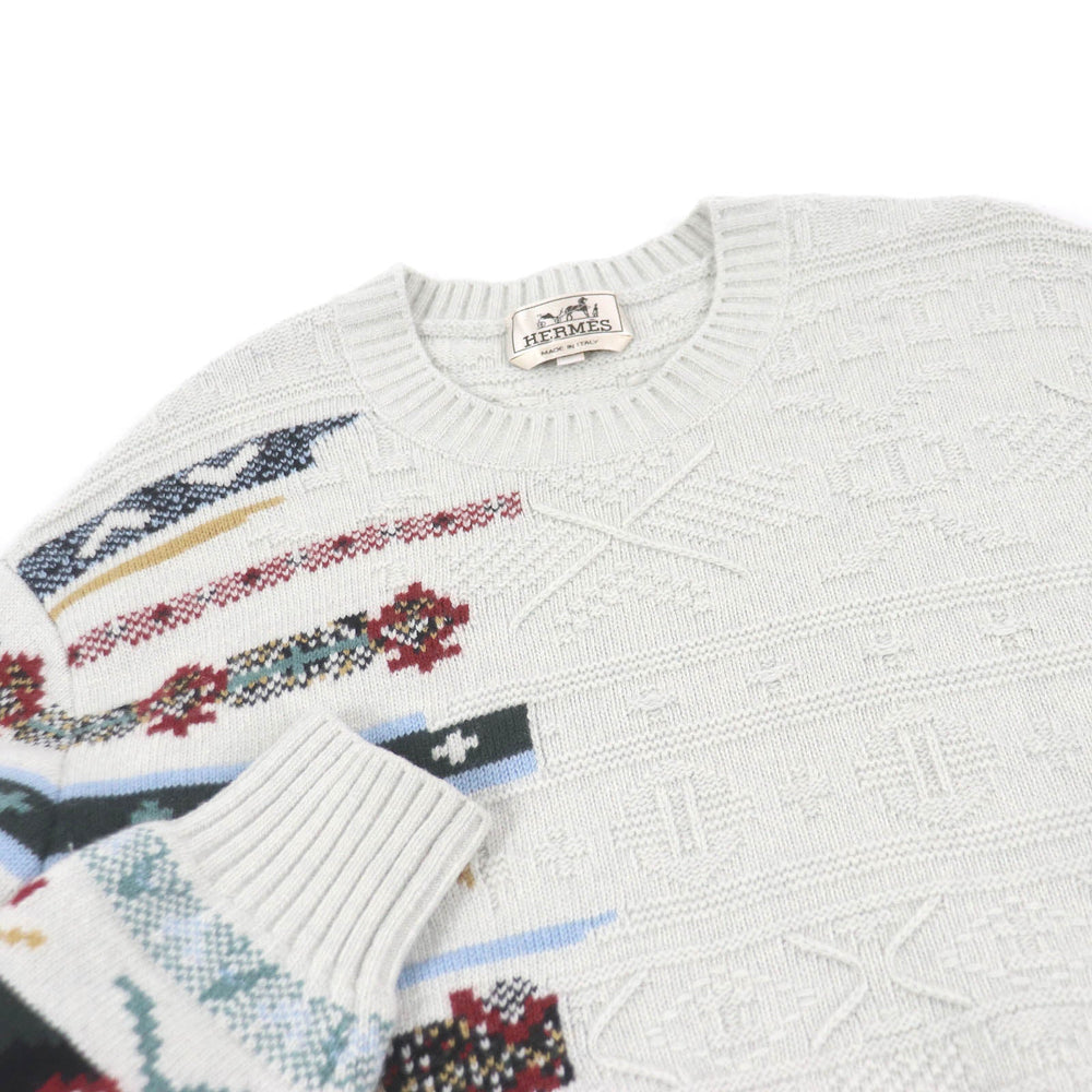 HERMES knit Main: 55% wool, 43% cashmere, 2% nylon Light gray Couleurs en cours mens S Used Authentic