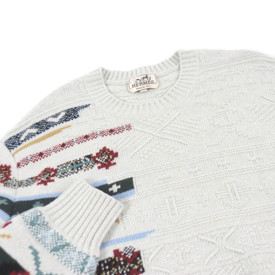 HERMES knit Main: 55% wool, 43% cashmere, 2% nylon Light gray Couleurs en cours mens S Used Authentic